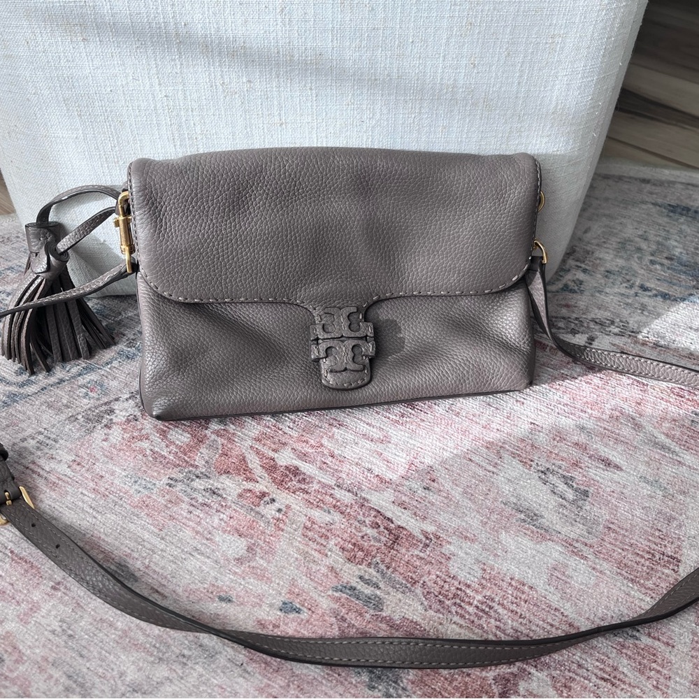 Gray Leather Crossbody Bag